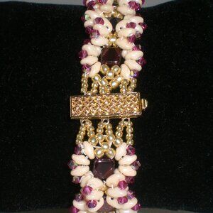 Strawberry Shortcake Beaded Bracelet; Couture, Hand Beaded, Statement Bracelet